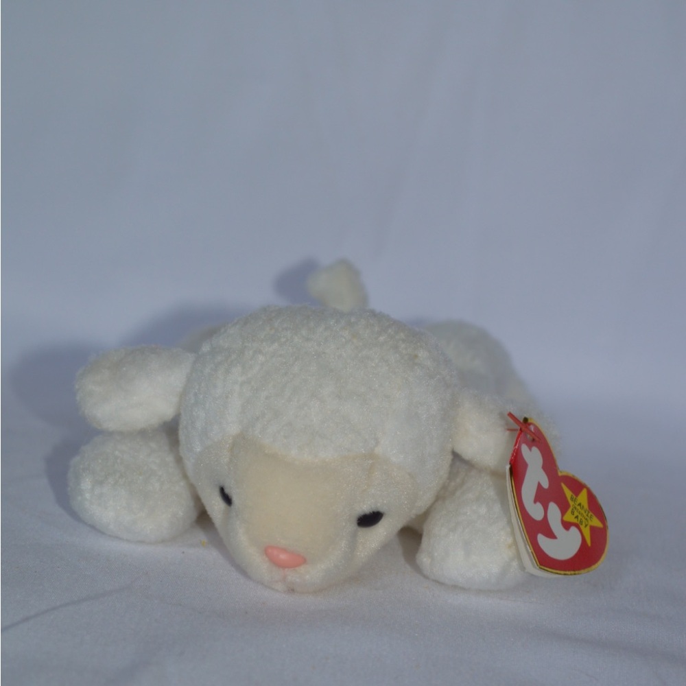 RARE “fleece “Ty Stuffed Animal - White and Cream Lamb with tags